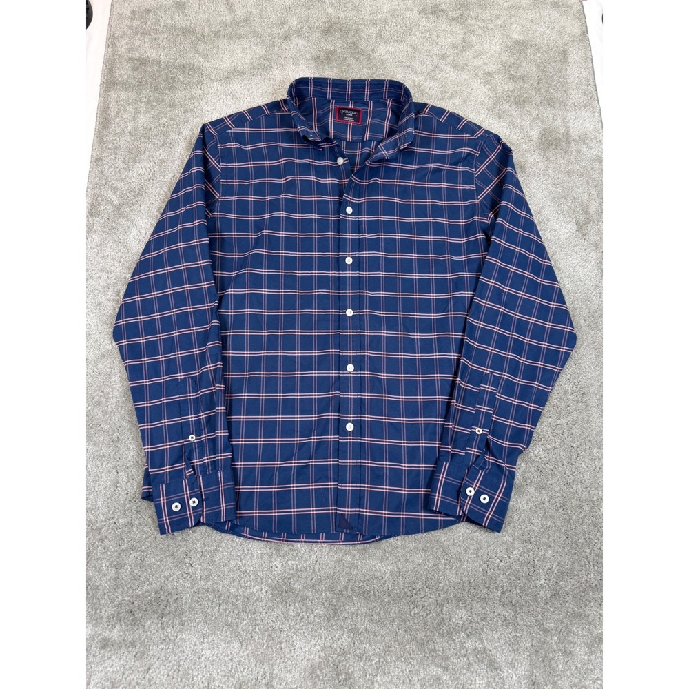 UNTUCKit Tayson Shirt Mens Large Navy Pink Grid Plaid Button Down Regular Fit